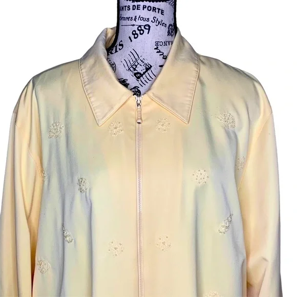 Alfred Dunner Women’s Pastel Yellow Beaded Zip Wind Breaker Jacket Coat Size 20 - Picture 4 of 15